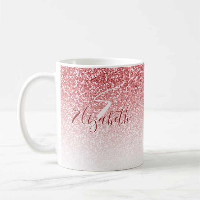 Rose Gold Glitzer Ombre Modern Monogram Kaffeetasse (Links)