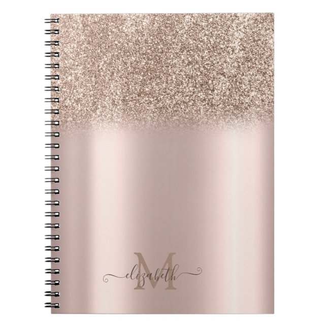 Rose Gold Glitzer Ombre Monogram Notizblock (Vorderseite)