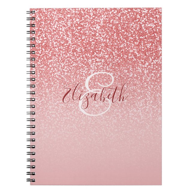 Rose Gold Glitzer Ombre Monogram Personalisiert Notizblock (Vorderseite)