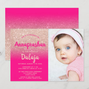 Rose Gold Glitzer ombre rosa Foto Annaprashan Einladung