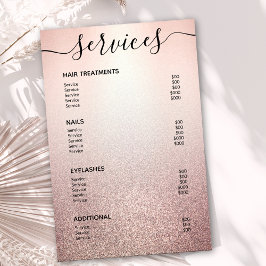 Rose Gold Glitzer Ombre Salon Service Menü Poster
