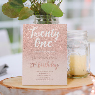 Rose gold Glitzer ombre script chic 21. Geburtstag Einladung