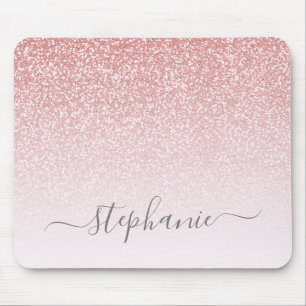 Rose Gold Glitzer Ombre Script Name Mousepad