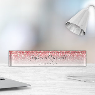 Rose Gold Glitzer Ombre Script Trendy Namensplakette