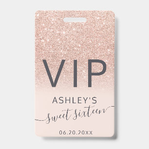 Rose gold Glitzer ombre Skript rot Sweet 16 VIP Ausweis