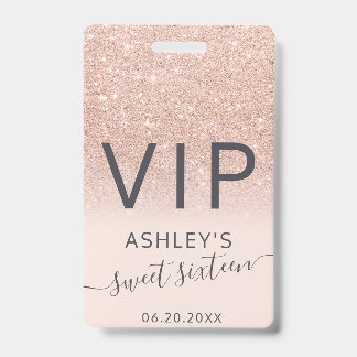 Rose gold Glitzer ombre Skript rot Sweet 16 VIP Ausweis