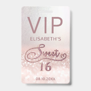 Rose gold Glitzer ombre Skript Sweet 16 VIP Ausweis
