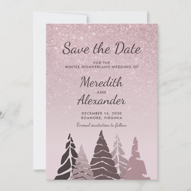 Rose Gold Glitzer Ombre Winter Holiday Wedding Save The Date (Vorderseite)
