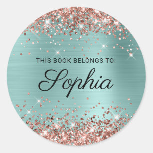 Rose Gold Glitzer Pale Turquoise Giro Book Runder Aufkleber
