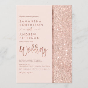 Rose Gold Glitzer Pastellrosa Farbblock Hochzeit Einladung