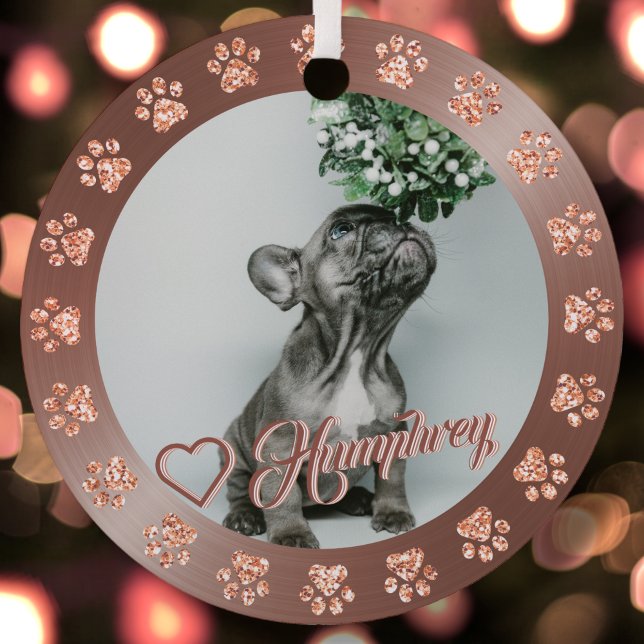 Rose Gold + Glitzer Paw Pet Name Weihnachtsbaum Ornament Aus Metall (Von Creator hochgeladen)