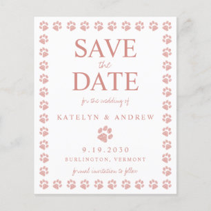 Rose Gold Glitzer Paw Print Save the Date Postkart