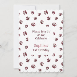 Rose Gold Glitzer Paw Prints Pet Birthday Einladun Einladung