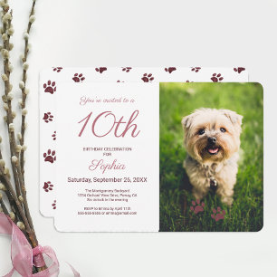 Rose Gold Glitzer Paw Prints Pet Birthday Foto Einladung