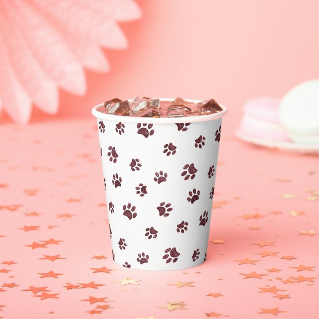 Rose Gold Glitzer Paw Prints Pet Party Pappbecher (Insitu)