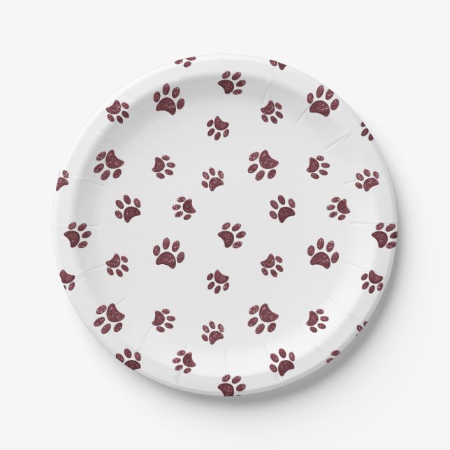 Rose Gold Glitzer Paw Prints Pet Party Pappteller (Vorderseite)