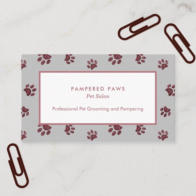 Rose Gold Glitzer Paw Prints Pet Salon Visitenkarte (Rose Gold Glitter Paw Prints Pet Salon Business Card)