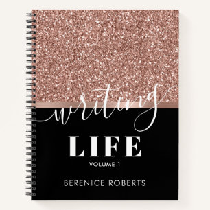 Rose Gold Glitzer Personalisiert Black Writer Notizbuch