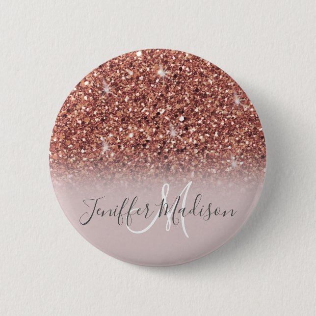 Rose Gold Glitzer Personalisiert Name Button (Vorderseite)