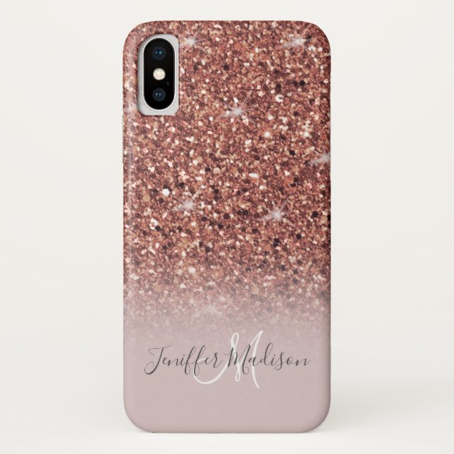Rose Gold Glitzer Personalisiert Name              Case-Mate iPhone Hülle (Rückseite)
