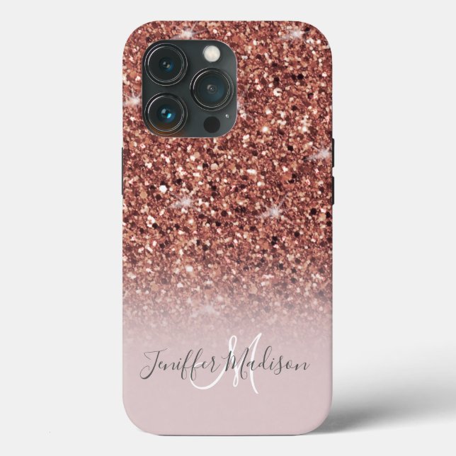 Rose Gold Glitzer Personalisiert Name Case-Mate iPhone Hülle (Rückseite)