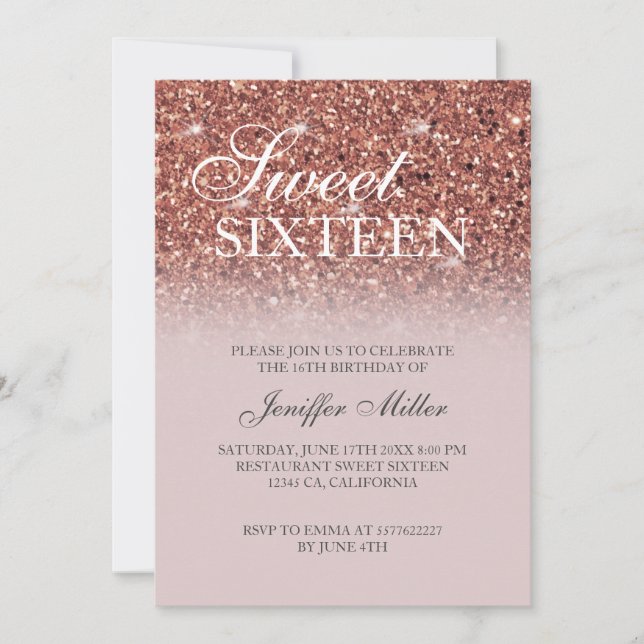 Rose Gold Glitzer Personalisiert Name              Einladung (Vorderseite)