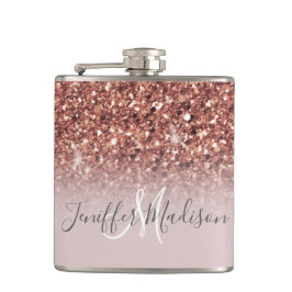 Rose Gold Glitzer Personalisiert Name Flachmann