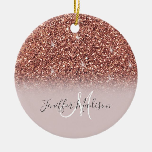 Rose Gold Glitzer Personalisiert Name Keramik Ornament (Vorne)