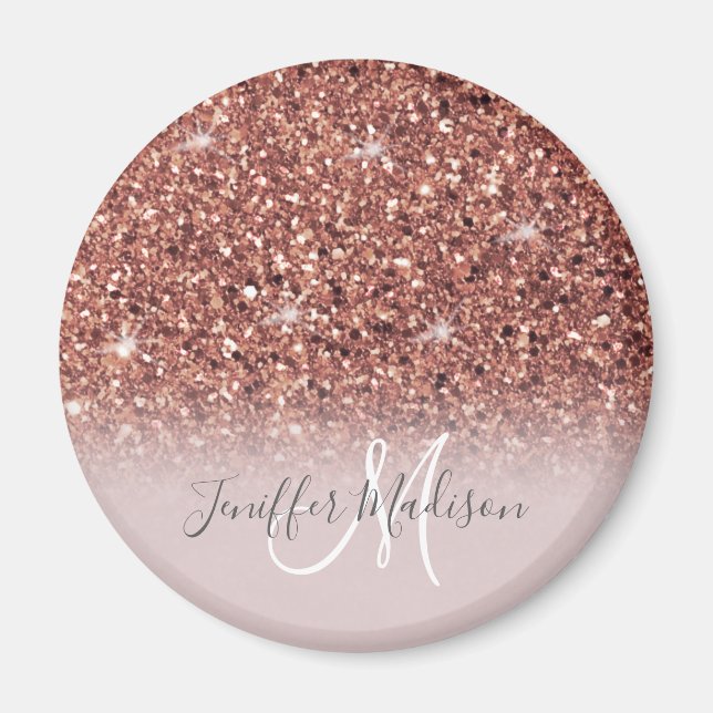 Rose Gold Glitzer Personalisiert Name Magnet (Vorne)