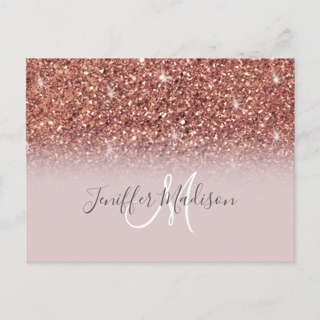 Rose Gold Glitzer Personalisiert Name Postkarte (Vorderseite)