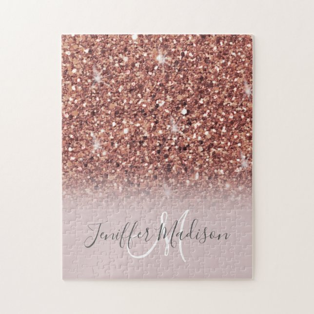 Rose Gold Glitzer Personalisiert Name Puzzle (Vertikal)
