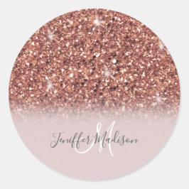 Rose Gold Glitzer Personalisiert Name Runder Aufkleber