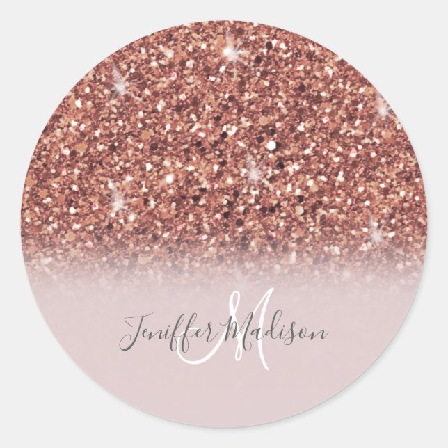Rose Gold Glitzer Personalisiert Name Runder Aufkleber (Vorderseite)