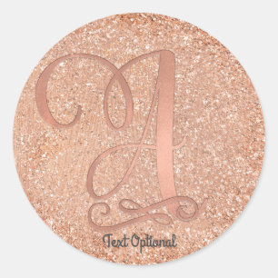Rose Gold Glitzer Personalisierter Anfangsbuchstab Runder Aufkleber