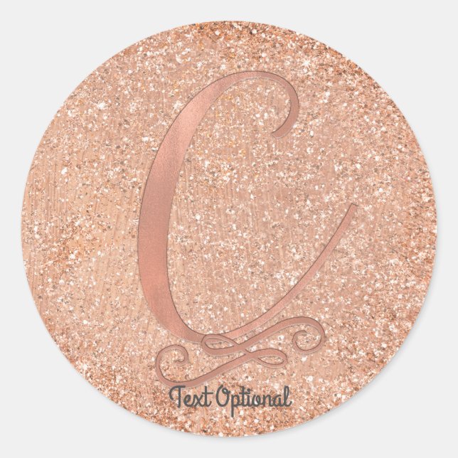Rose Gold Glitzer Personalisierter Anfangsbuchstab Runder Aufkleber (Vorderseite)