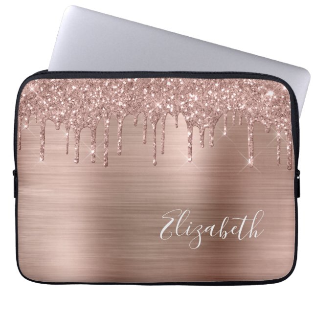 Rose Gold Glitzer Personalisierter Laptop-Sieb Laptopschutzhülle (Vorderseite)
