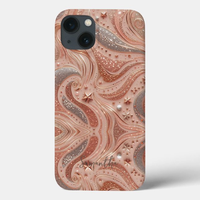 Rose Gold Glitzer Personalisierter Name Case-Mate iPhone Hülle (Rückseite)