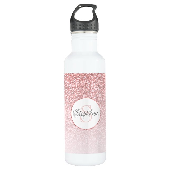 Rose Gold Glitzer Personalisierter Name Edelstahlflasche (Vorderseite)