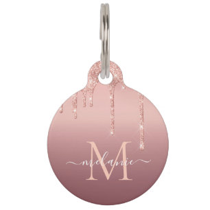 Rose Gold Glitzer Pet-ID Tag Individuelle Name Let Haustiermarke
