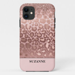 Rose Gold Glitzer Pink Leopard Muster Monogramm Ca Case-Mate iPhone Hülle
