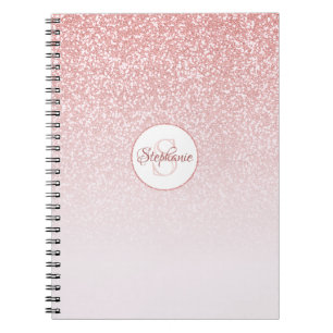 Rose Gold Glitzer Pink Ombre Monogram Personalisie Notizblock