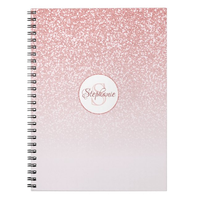 Rose Gold Glitzer Pink Ombre Monogram Personalisie Notizblock (Vorderseite)