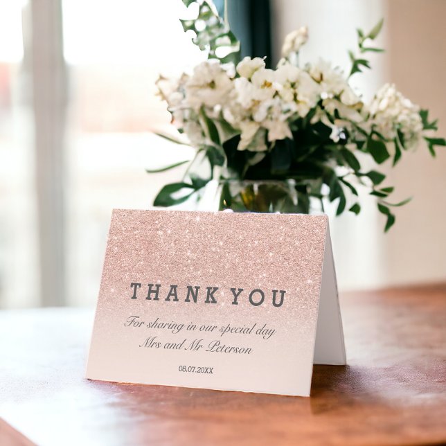 Rose gold Glitzer pink ombre Vielen Dank für Ihre  Karte (Rose gold glitter pink ombre Thank you wedding Card)