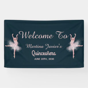 Rose Gold Glitzer Pink Quinceñera 15. Geburtstag Banner