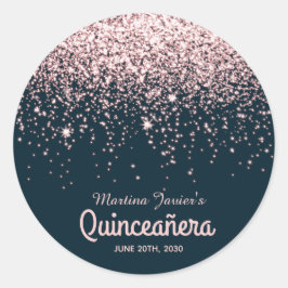 Rose Gold Glitzer Pink Quinceñera 15. Geburtstag Runder Aufkleber