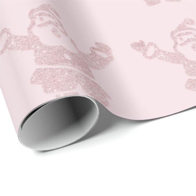Rose Gold Glitzer & Pink Santa Claus Muster Geschenkpapier (Rolleneckpunkt)