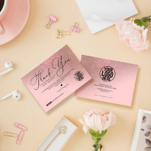 Rose Gold Glitzer Pink Script Kunde Vielen Dank Visitenkarte