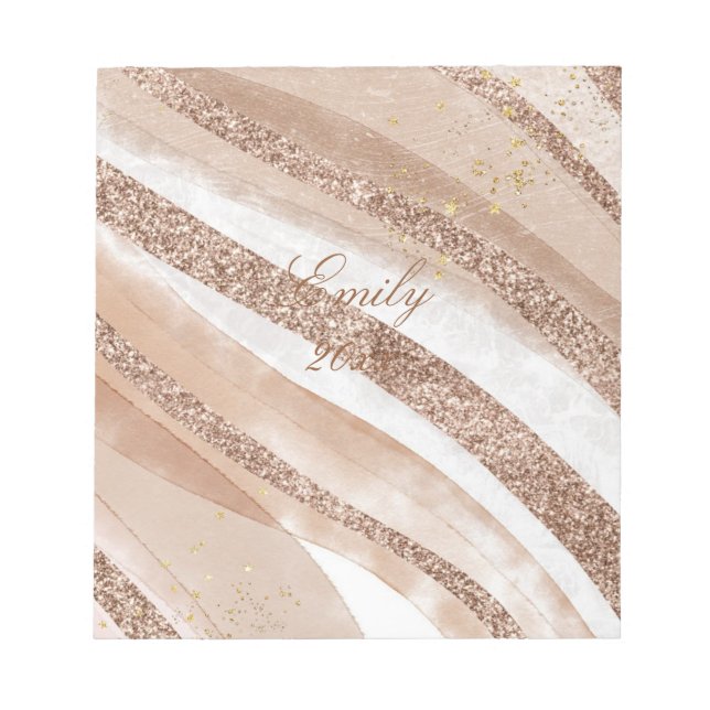 Rose Gold Glitzer Pinseldesign Notizblock (Vorderseite)
