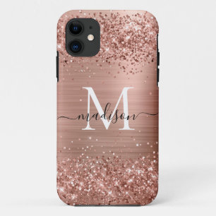 Rose Gold Glitzer Pinselmetall Monogram Script Case-Mate iPhone Hülle
