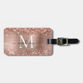 Rose Gold Glitzer Pinselmetall Monogram Script Gepäckanhänger